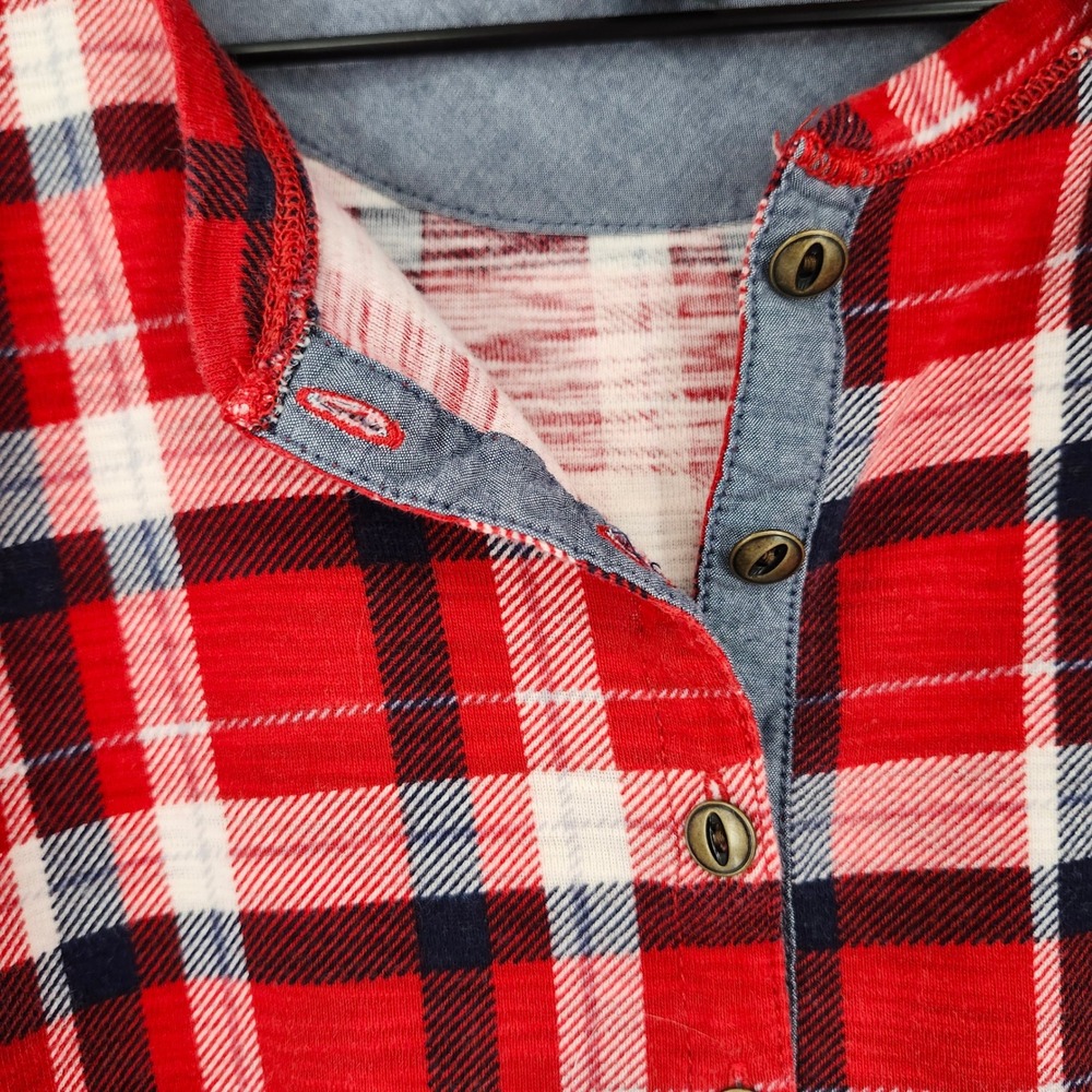 LRL Lauren Ralph Lauren Womens Plaid Henley Top Size L Red Blue Preppy Classic - Picture 6 of 7
